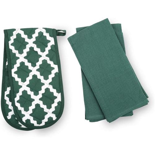 Penguin Home® Coton Gant de four et torchon 3-Pièce Set, Diamant Vert