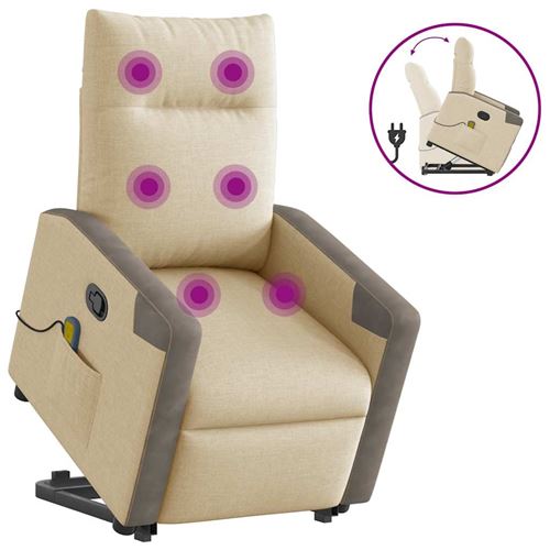 vidaXL Fauteuil de massage, relaxation tissu crème