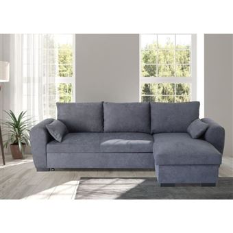 Canapé D'angle Droit Convertible 4 Places Paola Avec Coffre En Tissu - Gris Foncé - Canapé