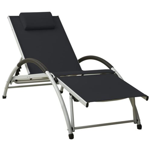 Non Communiqué Noir Chaise Longue Avec Oreiller Textilène