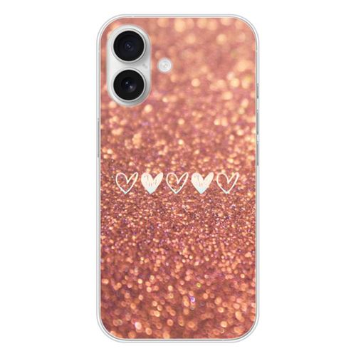 Coque en silicone imprimée compatible Apple iPhone 16 Paillettes coeur
