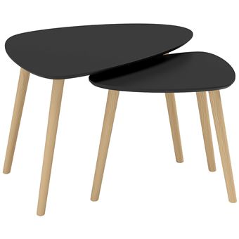 Lot de 2 tables basses gigognes design scandinave forme triangle de reuleaux bois MDF noir - 1