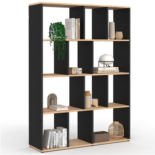 Etagère bibliothèque JENA 4 niveaux noir et effet bois 143 cm