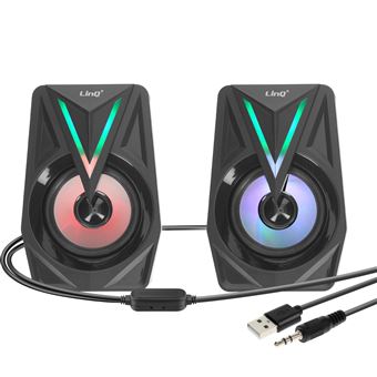 Haut-parleurs Jack pour PC et TV avec LED Coloré Son Puissant LinQ Noir - 1