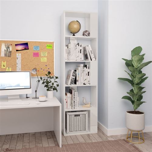 vidaXL Bibliothèque/Séparateur de pièce Blanc brillant Bois ingénierie