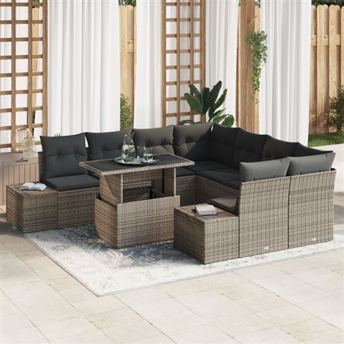 vidaXL Ensemble de canapé de jardin 9 pc Gris polyrotin