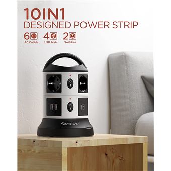 Tour Multiprise Sameriver 6 Prises 5 USB Ports(5V), Cordon de 3m