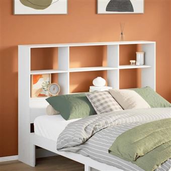 Tête De Lit Avec Étages En Pin Massif Blanc 90 Cm - Rangement Intégré, Sur Pied - 5