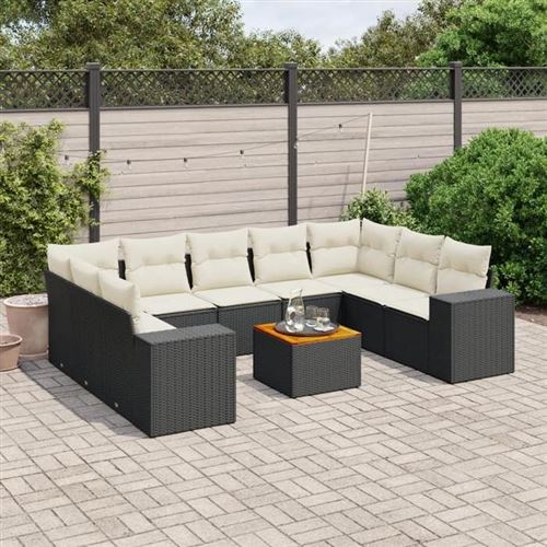 Vidaxl Noir Salon De Jardin 10 Pcs Avec Coussins - Image 3