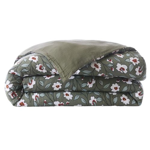 Non Communiqué Vert Housse De Couette 240X220cm Gaze De Coton Imprimé Floral Coloris - Floriane - Altobuy