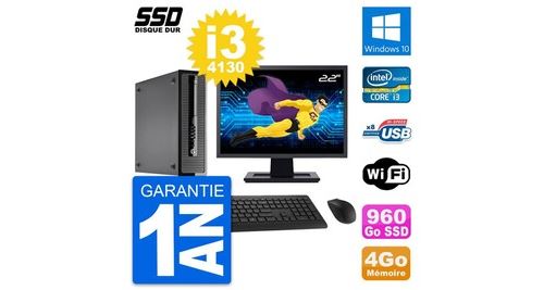 PC HP Prodesk 400 G1 Sff Ecran 22" I3-4130 Ram 4Go SSD 960Go Windows 10 WiFi