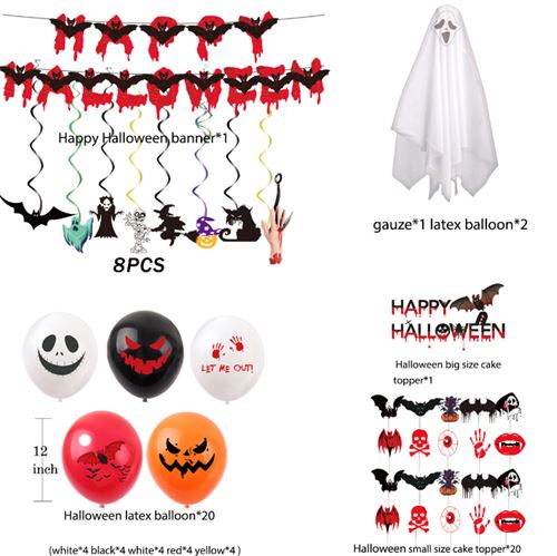 Ensemble de Ballon Halloween Decoration FONGWAN Article de Fête Bannière Crâne Citrouille Guirlande De Papier - D