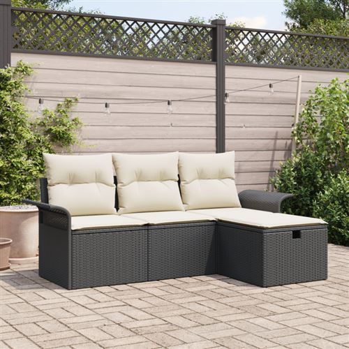 Non Communiqué Noir Ensemble De Canapés De Jardin 4 Pièces Avec Coussins En Rattan Poly Canapé De Jardin 2 Places Avec Rangement Et Coussins