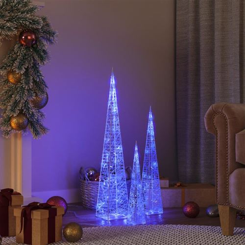 vidaXL Jeu de cônes lumineux à LED Acrylique Bleu 30/45/60 cm