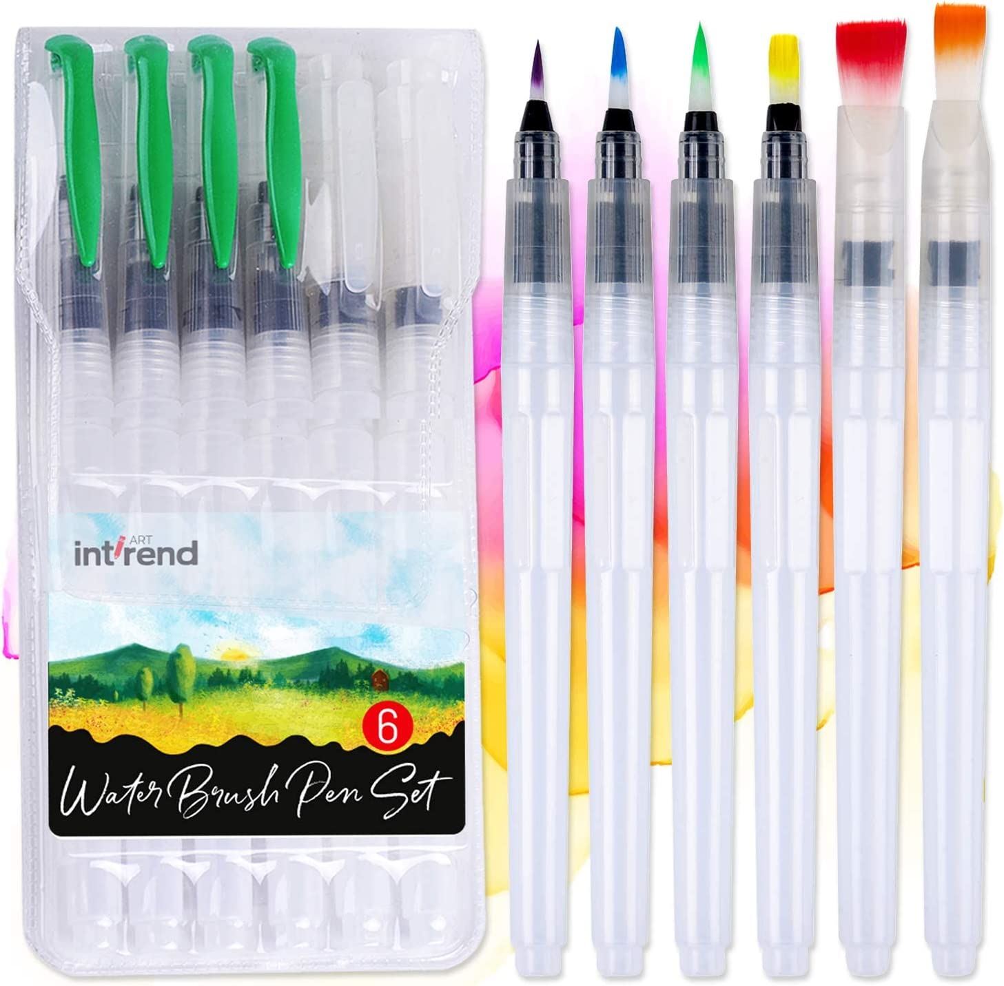 WOONEKY Lot De 6 Stylos Pinceaux à Eau – Réservoir D'Eau, Pointes Fine Et Moyenne, Nylon, Aquarelle, Peinture, Calligraphie – Pour Étudiants Et Créatifs
