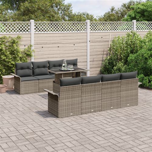 Non Communiqué Gris Ensemble De Canapé De Jardin 9 Pièces Avec Coussins Rattan Poly, Canapé De Jardin 2 Places Avec Rangement & Coussins