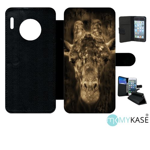Etui My-Kase pour Mate 30 Pro - tete de giraffe - Simili-cuir Noir
