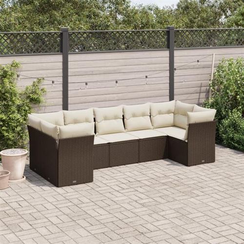 Vidaxl Marron Salon De Jardin 7 Pcs Avec Coussins - Image 3