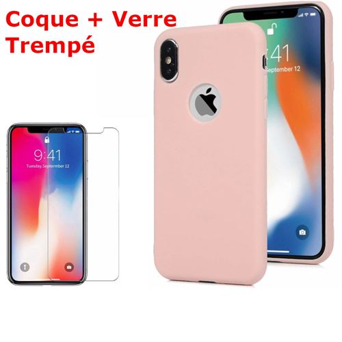 Coque Souple Silicone Pour iPhone XR Rose + Verre Trempé Anti chocs et Rayures Vitre de Protection