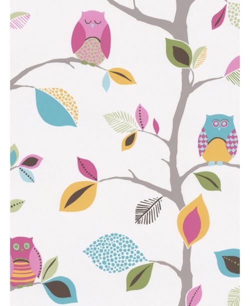 Les hiboux brillant Papier peint blanc AS Creation