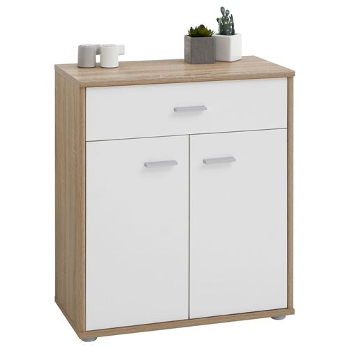 Buffet MONACO, en mélaminé décor chêne sonoma et blanc mat