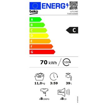 Beko LLF11W2 - Machine à laver - largeur : 60 cm - profondeur : 67 cm - hauteur : 84 cm - chargement frontal - 72 litres - 11 kg - 1400 tours/min - blanc