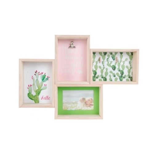Etagere porte-photo murale Cactus en bois - 50 x 6 x 36 cm