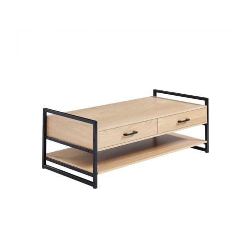 HARDY Table basse style industriel décor chene foncé + pieds en métal noir - L 120 x l 60 cm