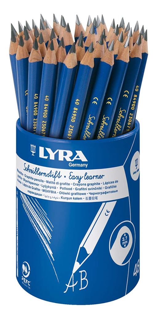 LYRA 16702 Crayon Graphite Initiation Écriture Mine B 4 mm Diamètre 8,5 mm Triangulaire Pot de 48 Couleurs Assorties