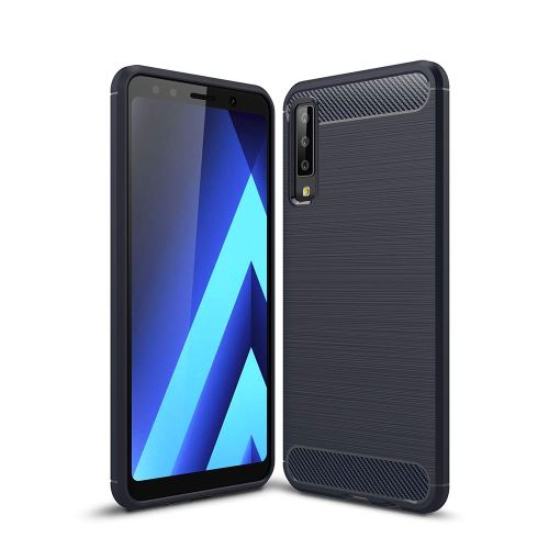 Coque Souple en Gel Silicone pour Samsung Galaxy A7 2018 Carbone effet Brossé - Bleu