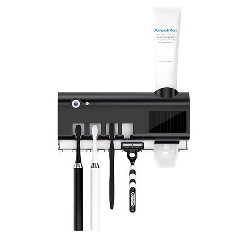 Porte-Brosse À Dents UV -USB Charge Noire Avec Distributeur De Dentifrice
