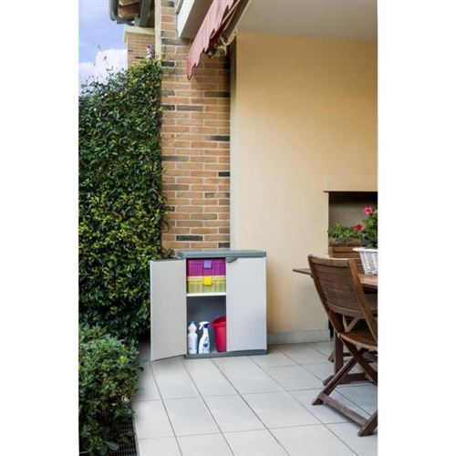 TOOD Armoire de rangement basse en resine 1 tablette - Hauteur 85 cm Largeur 68 cm - Gris clair