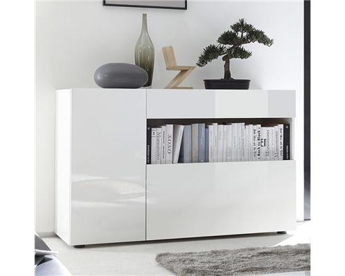 Petit bahut design blanc laqué PICERNO - L 130 x P 41 x P 82 cm