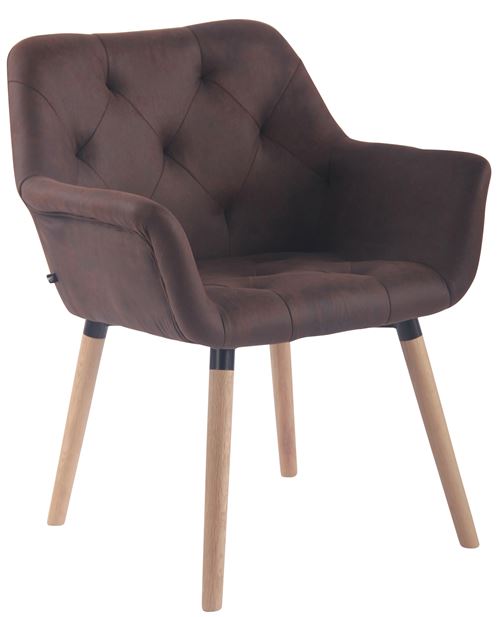 Chaise de Salle à manger Cassidy en Similicuir Vintage - Chaise de coiffeuse avec accoudoirs - Piètement Bois de Hêtre Nature - Couleur Marron foncé