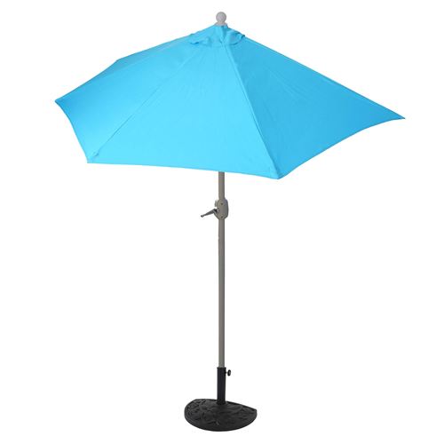 Parasol Parla en alu, h&eacute;micycle, UV 50+ 270cm turquoise avec pied