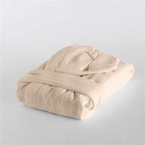 Peignoir Jacquard Svad Dondi Côtelé avec Capuche poches Unisexe, Taille: M, Couleur: Beige