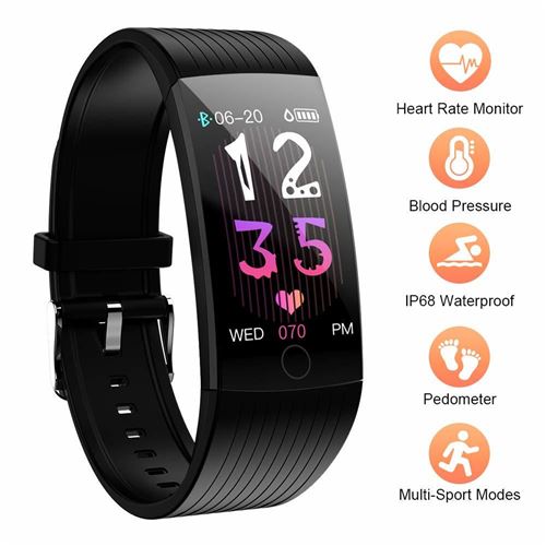 Montre Connectée Femmes Homme Tracker d'Activité Écran Coloré avec IP68 Etanche Montre Sport GPS pour iPhone Samsung Huawei Android iOS-Noir