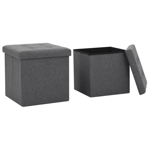 Vidaxl Pouf Pieghevoli Con Contenitore 2pz Grigio Scuro In Simil