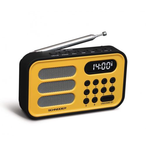 Radio Reveil Pocket Schneider Sc150acl - Afficheur Lcd - Jaune