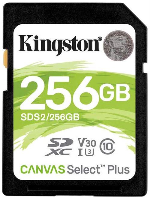 Kingston Canvas Select Plus - Flashgeheugenkaart - 256 GB - Video Class V30 / UHS-I U3 / Class10 - SDXC UHS-I