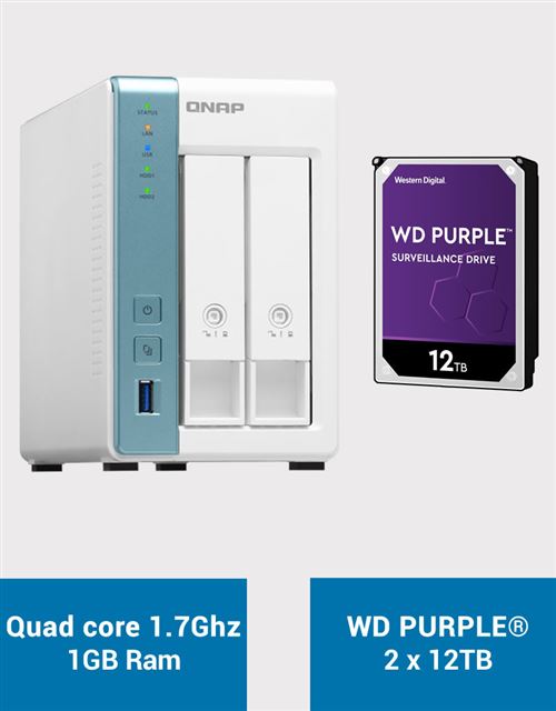 QNAP TS-231K Serveur NAS WD PURPLE 24To (2x12To)