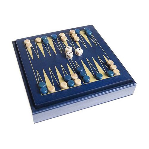 Backgammon magnétique en bois bleu - 15x15 cm