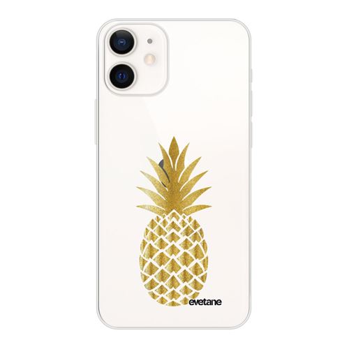 Coque pour iPhone 12 mini souple transparente Ananas Or Motif Ecriture Tendance [Evetane®]