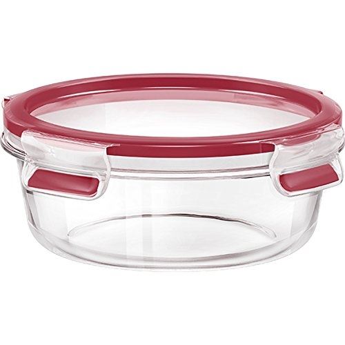 Emsa boîte fraîcheur, rond, couvercle, verre, 0,6 litre, transparent rouge, clip & close, 516242
