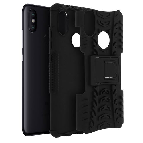 Coque Xiaomi Mi A2 Bi-matières Silicone + Polycarbonate Béquille Support - Noir