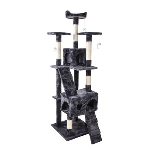 Arbre A Chat 5 Plateformes Bois Sisal Polyester H168*L49*P49cm Gris