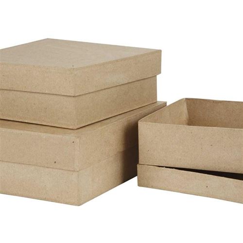 Creotime boîtes Carré en papier mâché 16-18-20 cm marron 3 pièces
