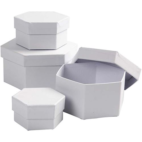Creotime boîtes Carton hexagonal 6,5-8-10-12 cm blanc 4 parties