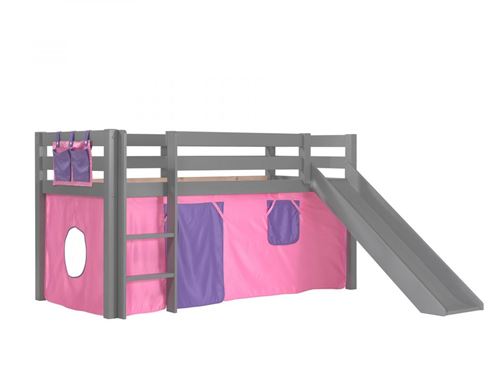 Pack - lit enfant toboggan & tente ""pino rose"" gris