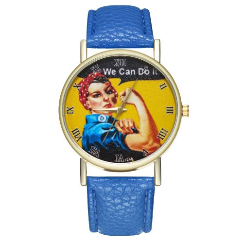 Bracelet en cuir pour homme de style rétro pour dames de montre à quartz de mode T248-ABleu foncé